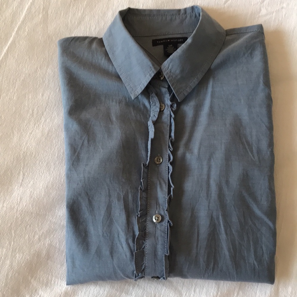 Tommy Hilfiger Long Sleeve Button Down Shirt with Ruffle Detail Size S - Picture 12 of 12